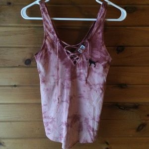 PINK be tie dye lace up tank top